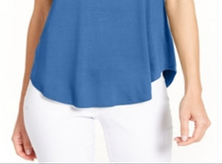 Blusa feminina Alfani lisa de manga curta com decote em V, azul, tamanho pequeno