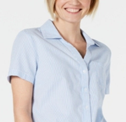 Camisa feminina Karen Scott de algodão seersucker, azul, tamanho XX-G