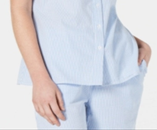 Camisa feminina Karen Scott de algodão seersucker, azul, tamanho XX-G