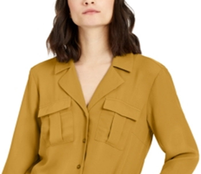 Blusa feminina com botões e estampa de mídia mista, da INC International Concepts, amarela, tamanho grande