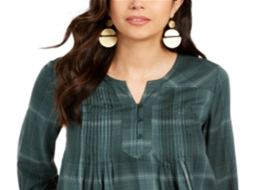 Blusa xadrez feminina estilo &amp; co, gola dividida, verde, tamanho extrapequeno