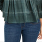 Blusa xadrez feminina estilo &amp; co, gola dividida, verde, tamanho extrapequeno