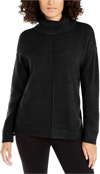Blusa feminina Alfani com ombro caído e gola alta, preta, tamanho X-S