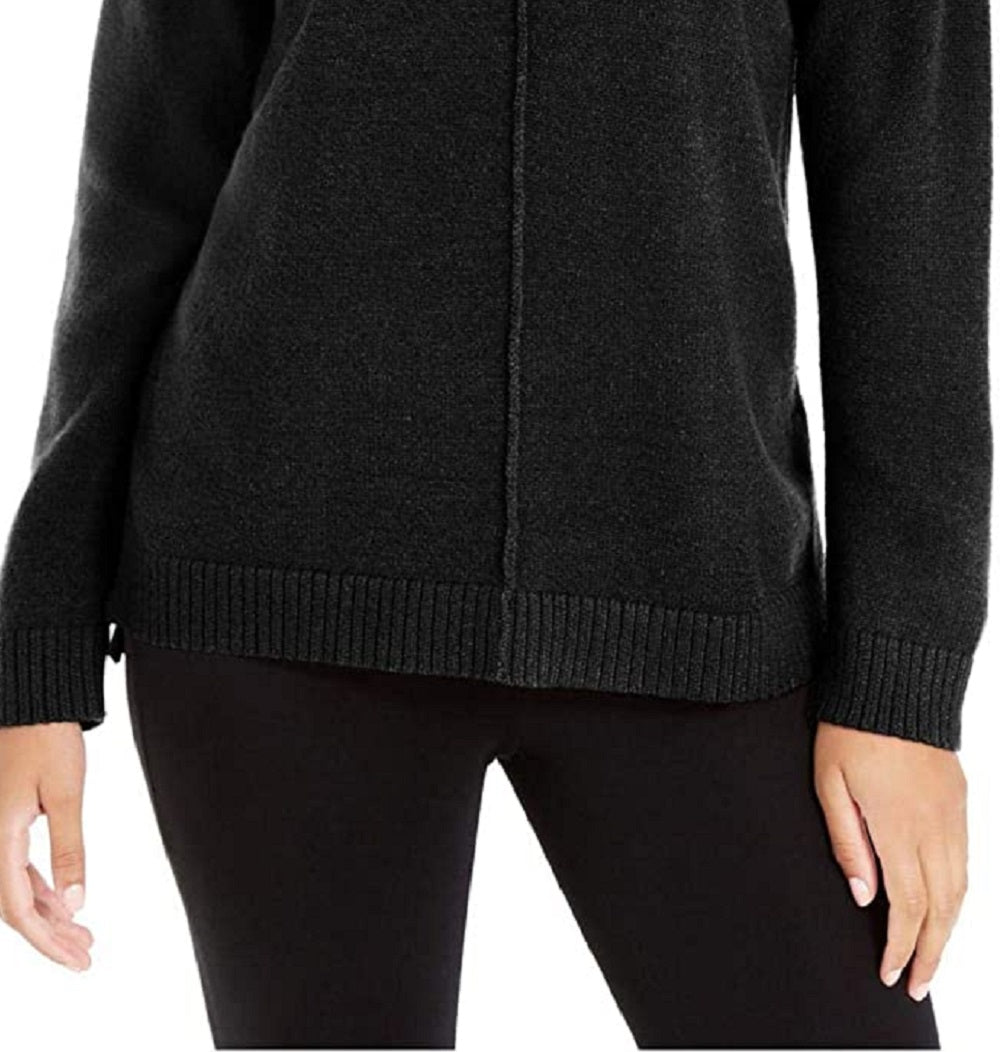 Blusa feminina Alfani com ombro caído e gola alta, preta, tamanho X-S