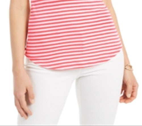Camiseta feminina Charter Club Supima Cotton Knit Listrada Vermelha Tamanho X-G