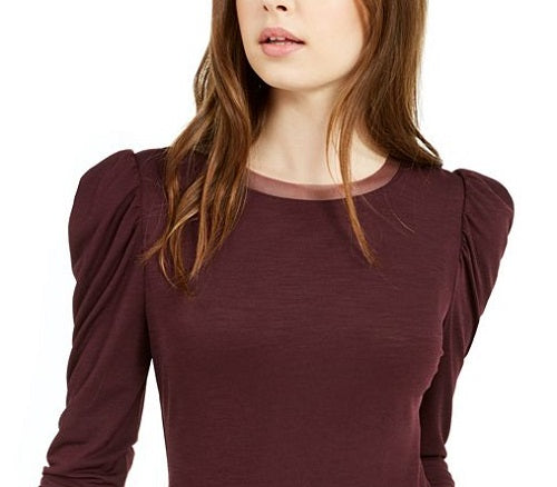 Blusa feminina Bar III com acabamento em malha e manga bufante, vermelha, tamanho X-S