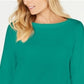 Karen Scott Blusa de malha feminina de algodão com decote canoa e manga 3/4, verde, tamanho GG