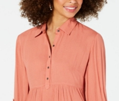 Camisa oversized feminina estilo &amp; co, manga enrolada, laranja, tamanho extragrande