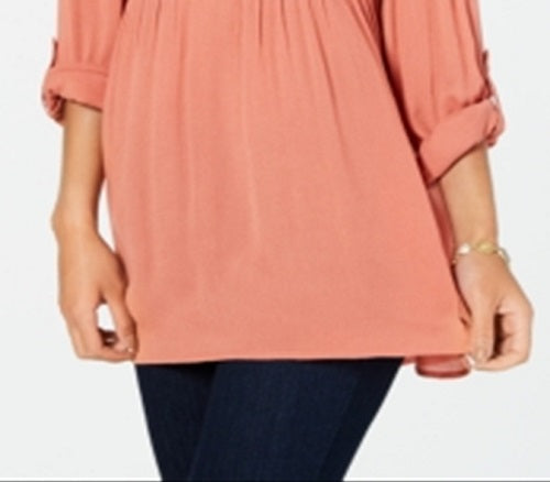 Camisa oversized feminina estilo &amp; co, manga enrolada, laranja, tamanho extragrande