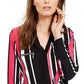 Blusa listrada com zíper e detalhes INC International Concepts para mulheres, rosa, tamanho médio