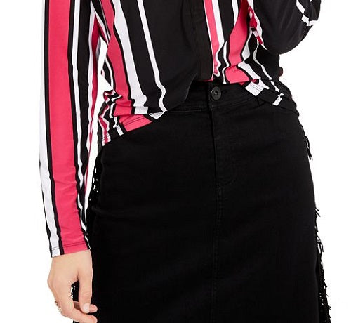 Blusa listrada com zíper e detalhes INC International Concepts para mulheres, rosa, tamanho médio