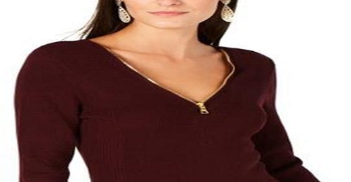 Suéter feminino com zíper e detalhes em vermelho, tamanho X-S