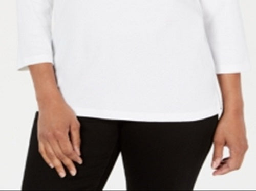 Blusa feminina Karen Scott de crochê com decote quadrado, branca, tamanho XX-G