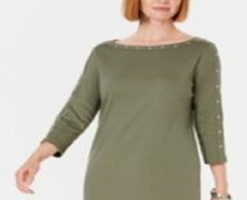 Vestido feminino Karen Scott com decote canoa e tachas, verde, tamanho pequeno, médio