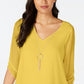 Thalia Sodi Blusa Feminina Amarrada com Manga e Colar Amarelo Tamanho Grande