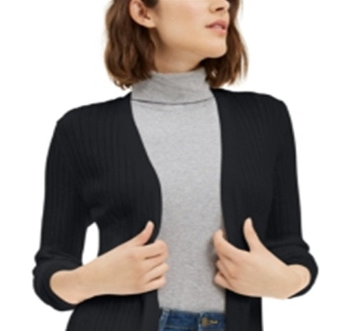Cardigan feminino canelado aberto Maison Jules, preto, tamanho X-S
