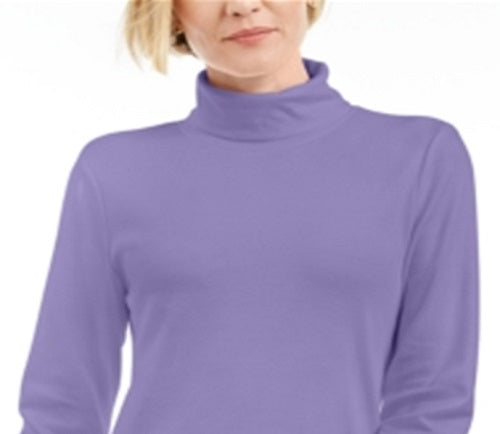 Karen Scott Blusa de gola alta feminina de algodão, roxa, tamanho pequeno, extragrande