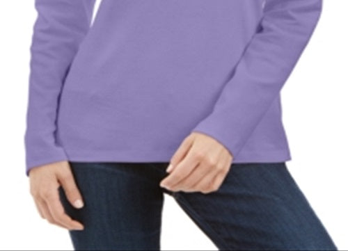 Karen Scott Blusa de gola alta feminina de algodão, roxa, tamanho pequeno, extragrande