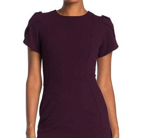 Vestido de festa Calvin Klein feminino com manga pétala, decote joia e acima do joelho, roxo, tamanho 14