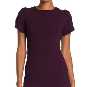 Vestido de festa Calvin Klein feminino com manga pétala, decote joia e acima do joelho, roxo, tamanho 14