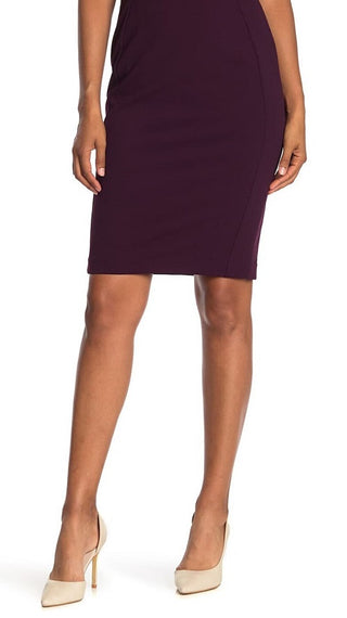 Vestido de festa Calvin Klein feminino com manga pétala, decote joia e acima do joelho, roxo, tamanho 14