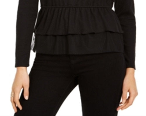 Top peplum de tule feminino INC International Concepts, preto, tamanho X-S