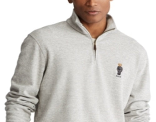 Polo Ralph Lauren Suéter Masculino Bear Quarter Zip Cinza Tamanho Grande