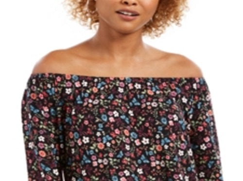 Top estampado ombro a ombro feminino Style &amp; Co, preto, tamanho grande