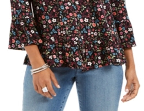 Top estampado ombro a ombro feminino Style &amp; Co, preto, tamanho grande