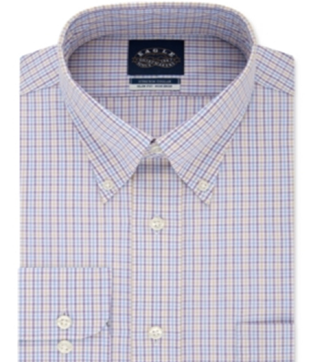 Camisa xadrez de algodão masculina Eagle, roxa, tamanho GG