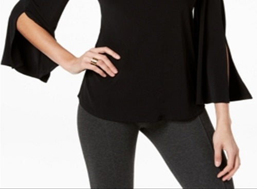 Blusa feminina Alfani com apliques de um ombro só, preta, tamanho pequeno G