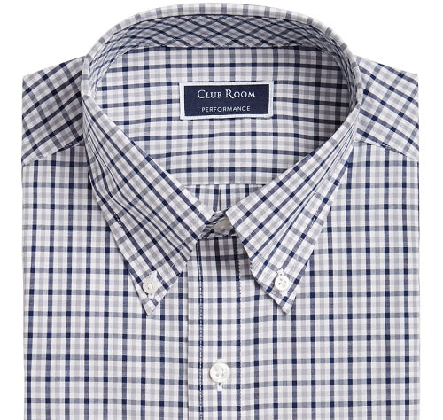 Camisa social masculina Club Room Classic Regular Fit Gingham Check Performance cinza tamanho 32x33