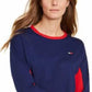 Tommy Hilfiger Feminino Gola com Fita de Algodão Jimmy Jazz Cropped Crew Top Azul Tamanho Médio