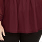 Top feminino Charter Club com mangas rendadas e frente franzida, vermelho, tamanho 3X