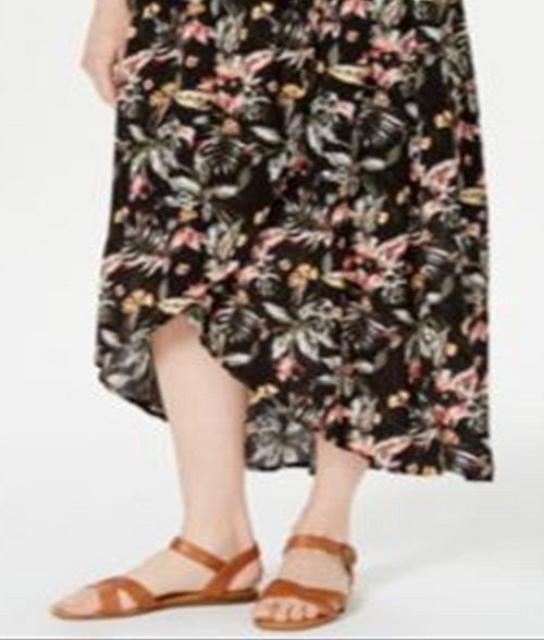 Saia feminina estampada alta e baixa, preta, tamanho pequeno, extragrande, estilo &amp; co