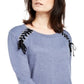 INC International Concepts Top feminino com decote redondo e cadarço, azul, tamanho XX-G