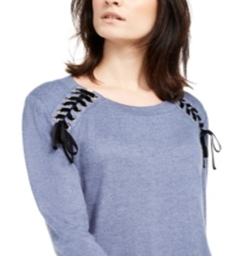 INC International Concepts Top feminino com decote redondo e cadarço, azul, tamanho XX-G