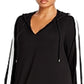 Vestido com capuz listrado Michael Kors Plus Racing Feminino Preto Tamanho 3X