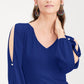INC International Concepts Top feminino com botões e mangas divididas e strass, azul, tamanho XX-G