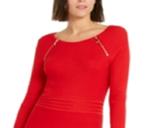 Vestido suéter feminino INC International Concepts com detalhe de zíper e ajuste evasê, vermelho, tamanho XX-G