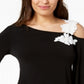 Blusa feminina Alfani com apliques de um ombro só, preta, tamanho pequeno e pequeno