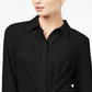 Blusa feminina com botões e mangas compridas e nó frontal da INC International Concepts, preta, tamanho médio
