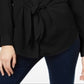 Blusa feminina com botões e mangas compridas e nó frontal da INC International Concepts, preta, tamanho médio