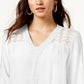 Estilo &amp; Co Top Feminino Renda Jugo Lenço Bainha Branco Tamanho Grande