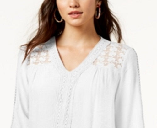 Estilo &amp; Co Top Feminino Renda Jugo Lenço Bainha Branco Tamanho Grande