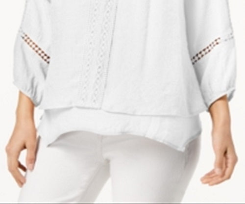 Estilo &amp; Co Top Feminino Renda Jugo Lenço Bainha Branco Tamanho Grande