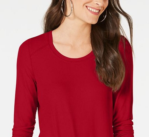 Camiseta feminina canelada de manga comprida INC International Concepts, vermelha, tamanho X-G