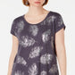 Blusa feminina com estampa de folhas e decote redondo, cinza, tamanho extragrande, da Style &amp; Co