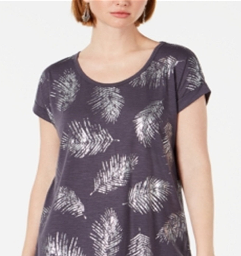 Blusa feminina com estampa de folhas e decote redondo, cinza, tamanho extragrande, da Style &amp; Co