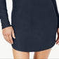 Vestido curto feminino Planet Gold com decote em V e mangas compridas, azul, tamanho grande